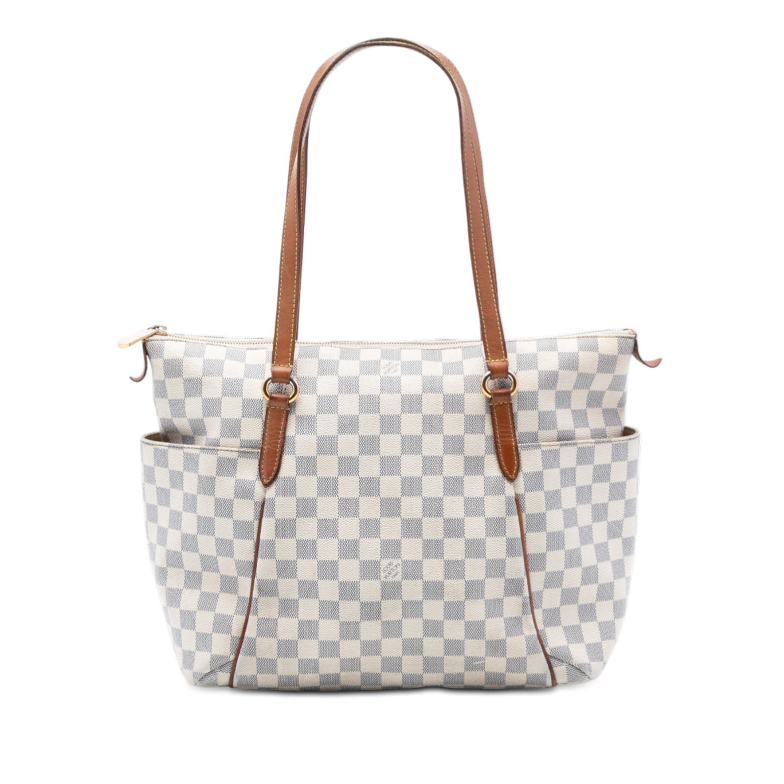 Louis Vuitton Damier Azur canvas Totally MM tote: Louis Vuitton Damier Azur canvas Totally MM tote This Louis Vuitton Damier Azur Totally MM features a signature damier azur canvas body with vachetta leather trim and flat vachetta leather straps. The