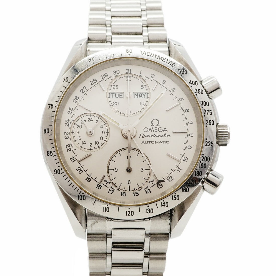 OMEGA Speedmaster 3521.30 Automatic Stainless Steel Men's Wristwatch: OMEGA Speedmaster 3521.30 Automatic Stainless Steel Men's Wristwatch This OMEGA Speedmaster 3521.30 is a men's wristwatch featuring a classic silver dial and a stainless steel band. Crafted in Switzer