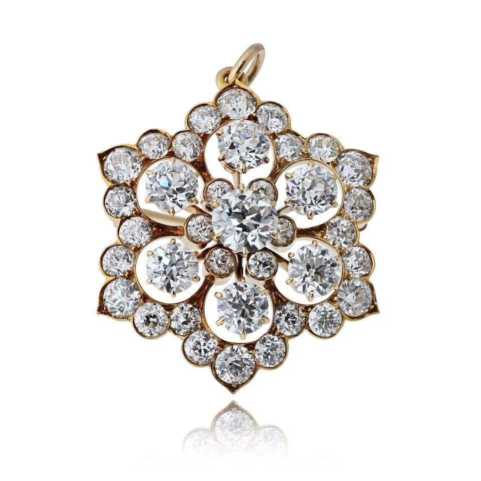 18K Yellow Gold Snowflake Diamond Convertible Brooch Pendant (1 of 4)