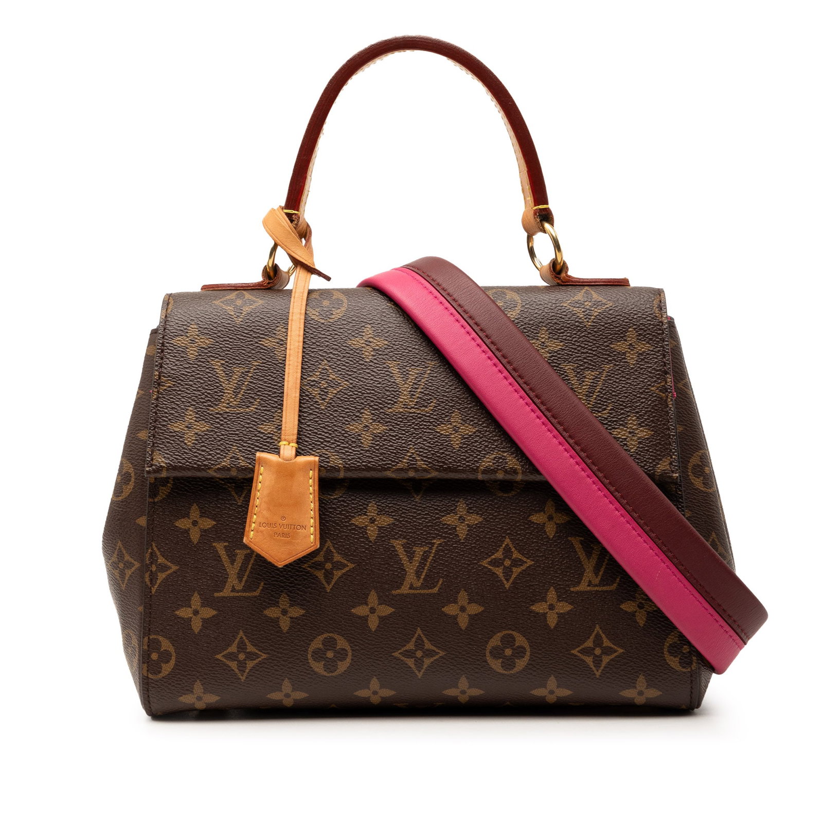 Louis Vuitton Cluny BB monogram canvas bag: Louis Vuitton Cluny BB monogram canvas bag This Louis Vuitton Monogram Cluny BB handbag features the iconic monogram canvas body, complemented by a flat vachetta leather top handle and a detachable fl