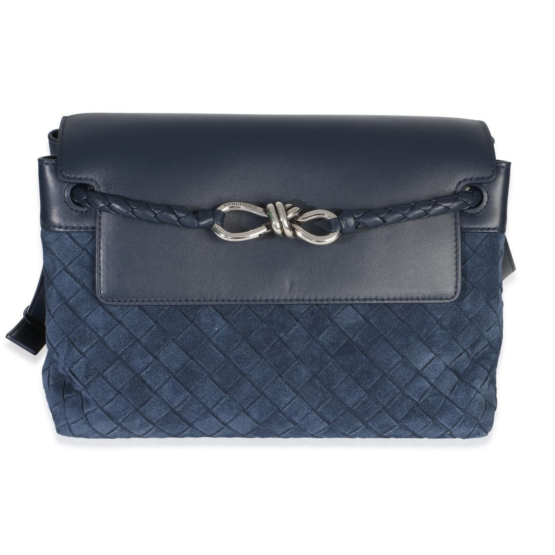 Bottega Veneta Andiamo Neptune Blue Suede Messenger Crossbody Bag with Accessories: Bottega Veneta Andiamo Neptune Blue Suede Messenger Crossbody Bag with Accessories This Bottega Veneta Neptune Intrecciato Andiamo Messenger Bag features a combination of blue leather and suede in the