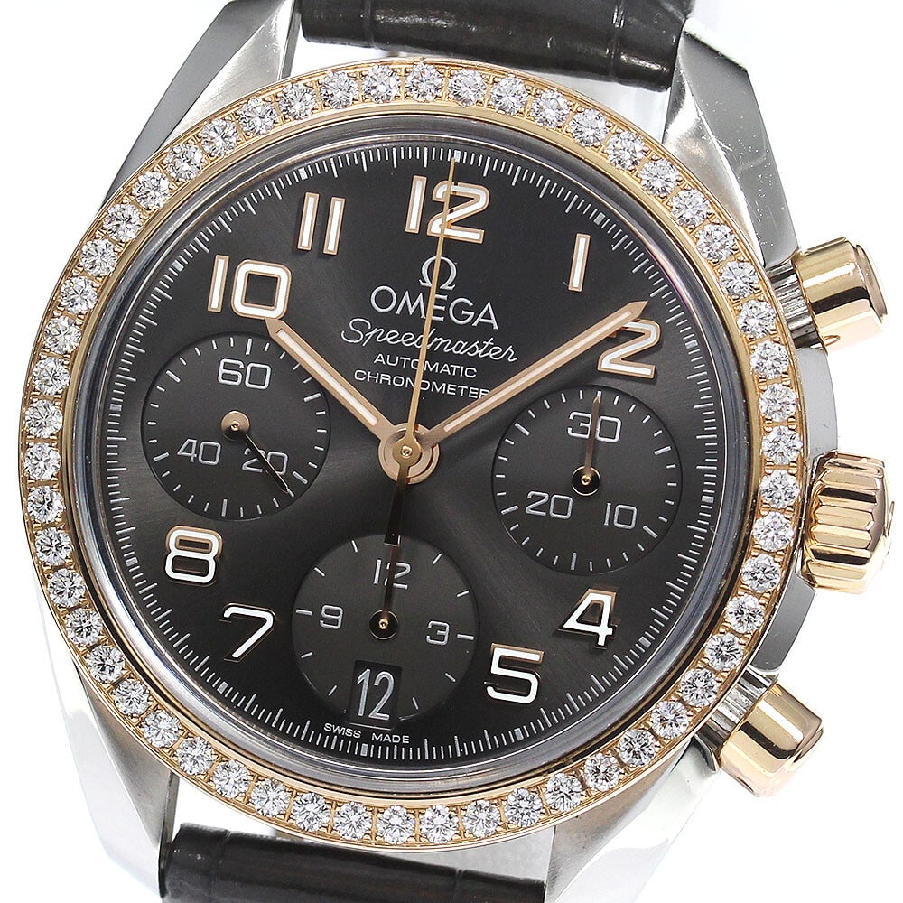 OMEGA Speedmaster Chronograph 38mm Ladies Automatic Watch: OMEGA Speedmaster Chronograph 38mm Ladies Automatic Watch This is an OMEGA Speedmaster Chronograph 38mm wristwatch designed for women. The watch is pre-owned and originates from Switzerland. It featur