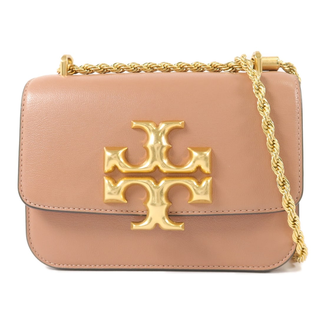 Tory Burch Pink Calfskin Shoulder Bag GHW: Tory Burch Pink Calfskin Shoulder Bag GHW This Tory Burch shoulder bag features a pink calfskin leather exterior with gold-tone chain hardware. Designed for women, it offers a compact silhouette with 