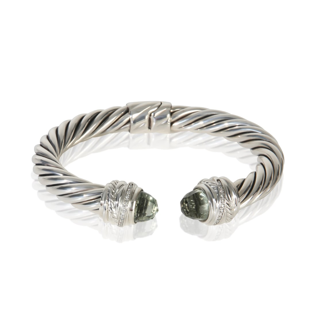 David Yurman Crossover Cable Sterling Silver Bracelet Prasiolite Diamond 6.25 in (1 of 4)