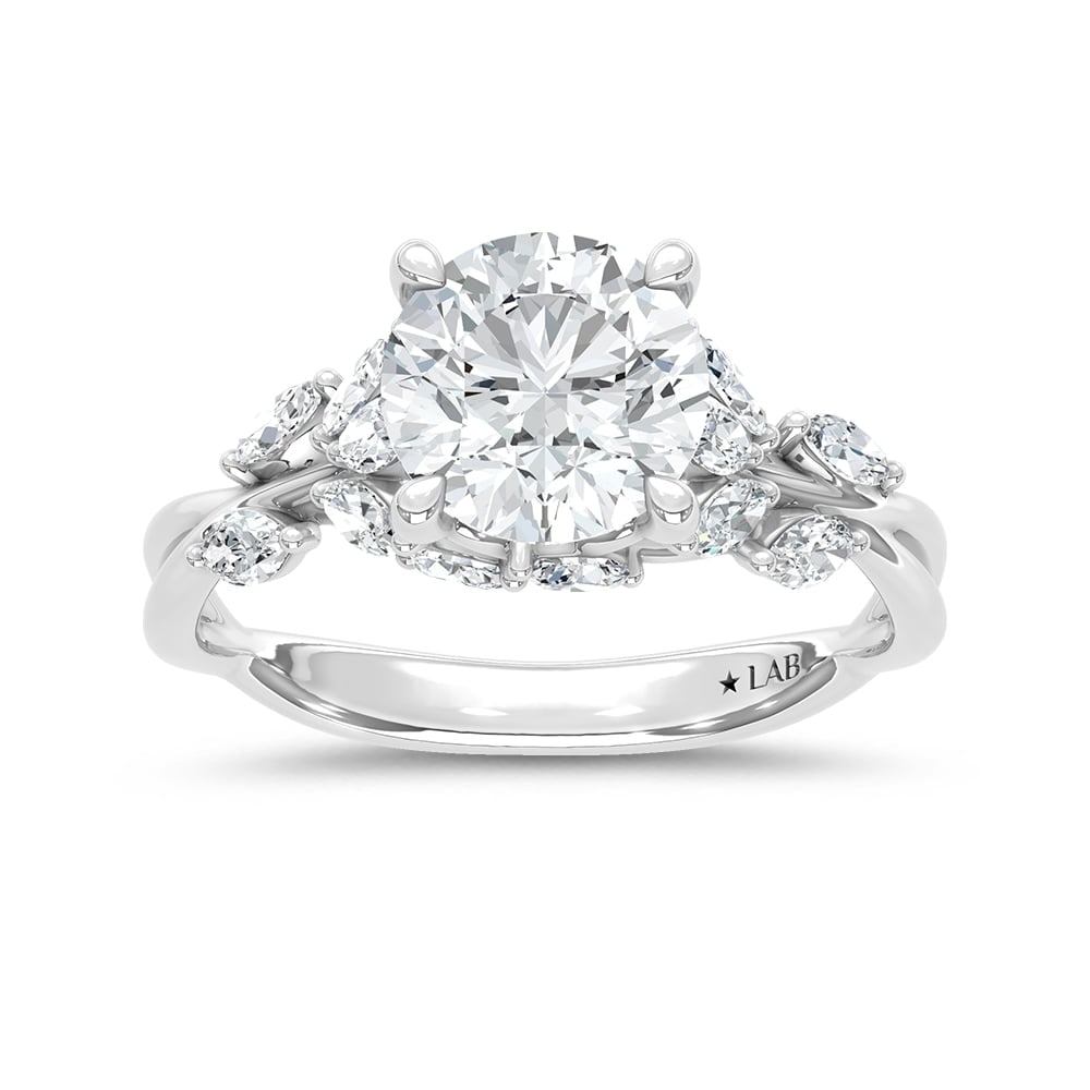 14K White Gold Lab Grown Diamond 2 3/8 Ct.Tw. Marquise Shank Engagement Ring with Round Center: 14K White Gold Lab Grown Diamond 2 3/8 Ct.Tw. Marquise Shank Engagement Ring with Round Center 14k White Gold Stone Color: D-f Stone Clarity: Vs Each ring is presented in standard size 6.5.