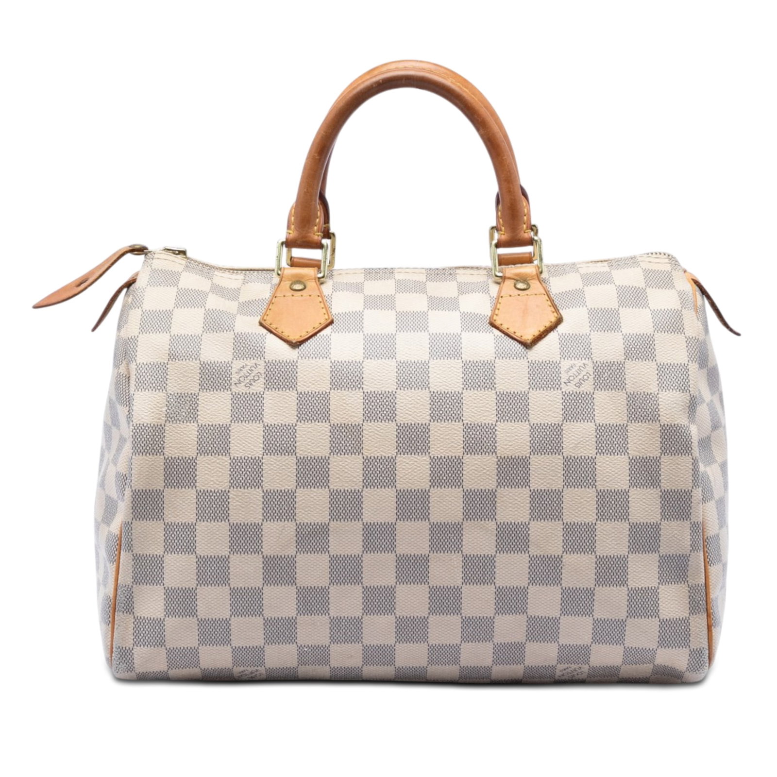 Louis Vuitton Damier Azur canvas Speedy 30 bag: Louis Vuitton Damier Azur canvas Speedy 30 bag This Louis Vuitton Damier Azur Speedy 30 features the iconic Damier Azur canvas exterior, complemented by rolled vachetta leather handles and a top zip c