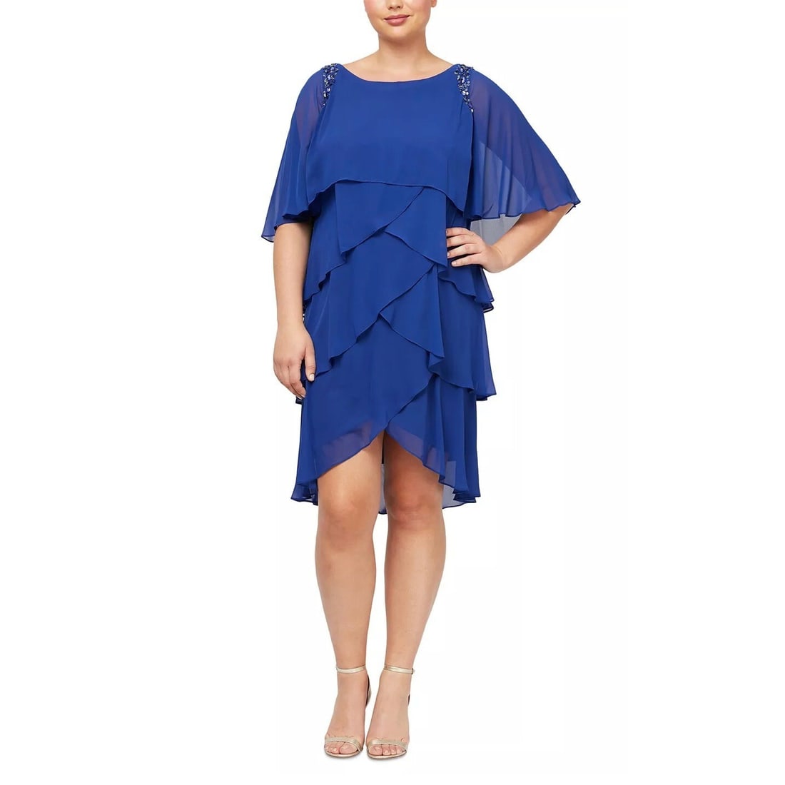 SL FASHIONS Plus Size Royal Blue Beaded Shoulder Tiered Dress 24W (1 of 2)