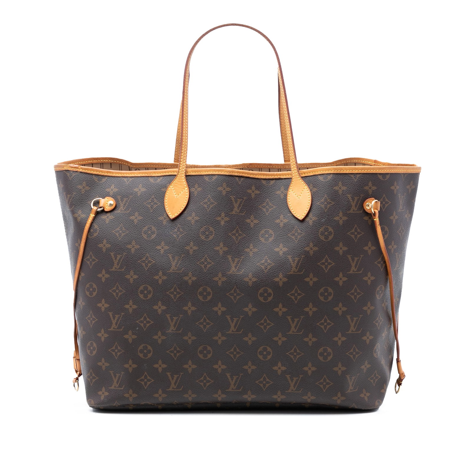 Louis Vuitton Neverfull GM Monogram Canvas Tote: Louis Vuitton Neverfull GM Monogram Canvas Tote This Louis Vuitton Monogram Neverfull GM features the iconic monogram canvas body with vachetta leather trim and flat vachetta leather handles. The bag 