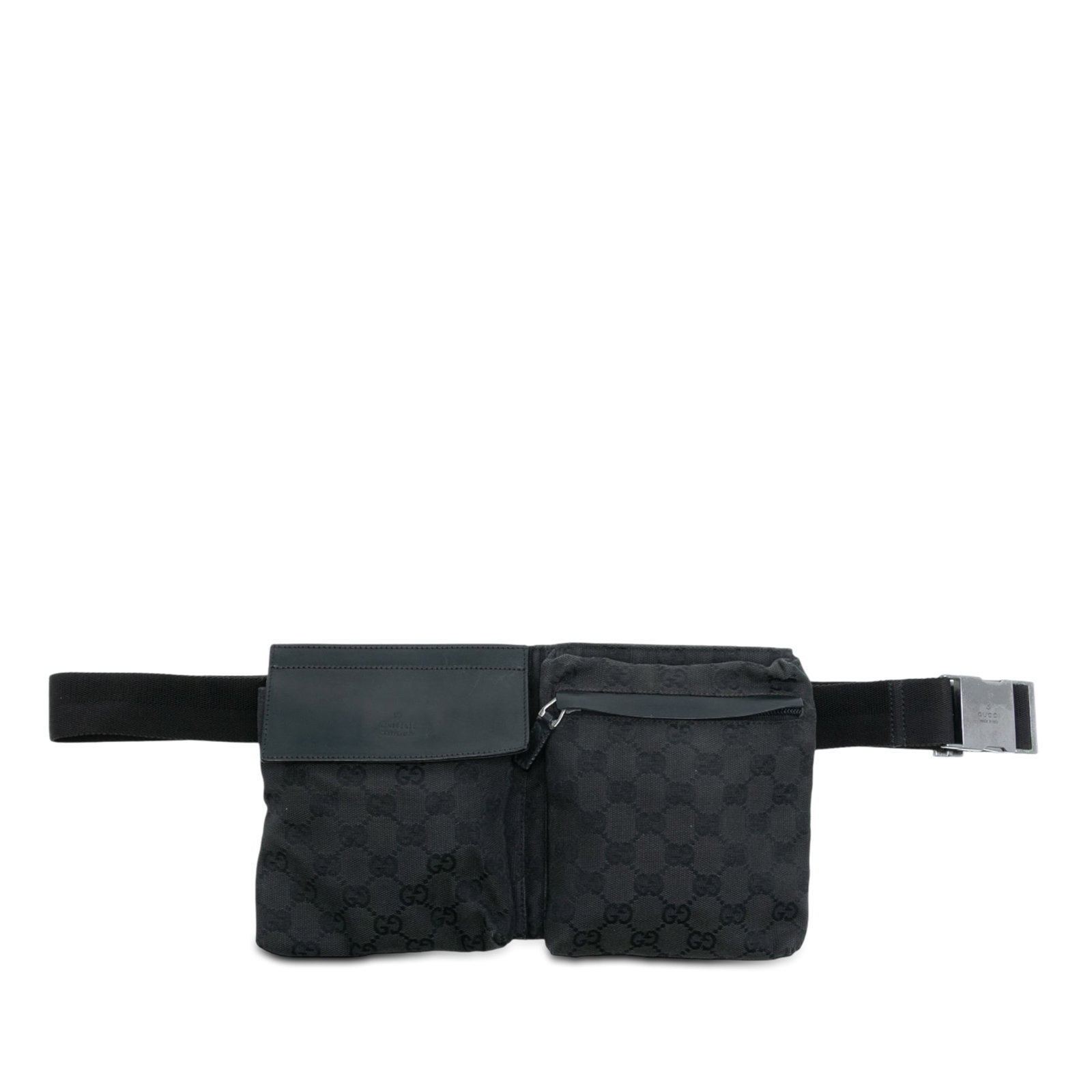Gucci Black GG Canvas Double Pocket Waist Belt Bag (1 of 7)