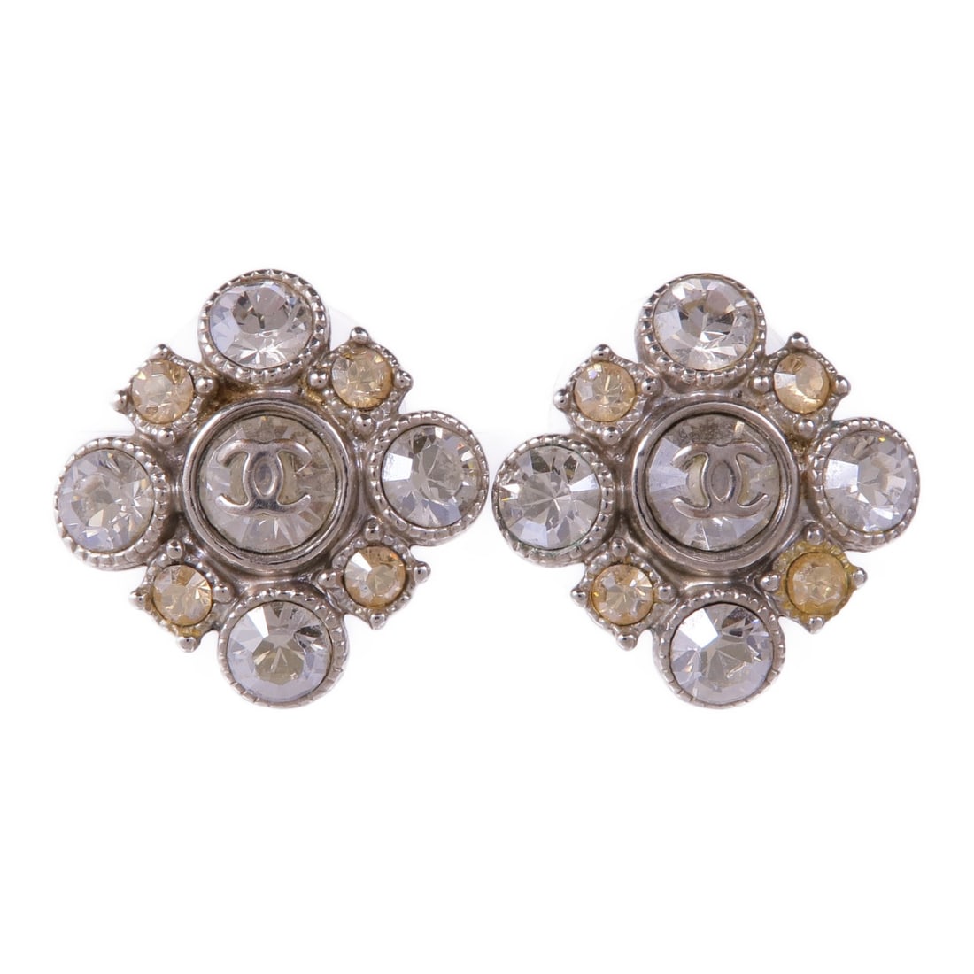 CHANEL Clear Metal CC Pierced Earrings Made in France (1 of 9)