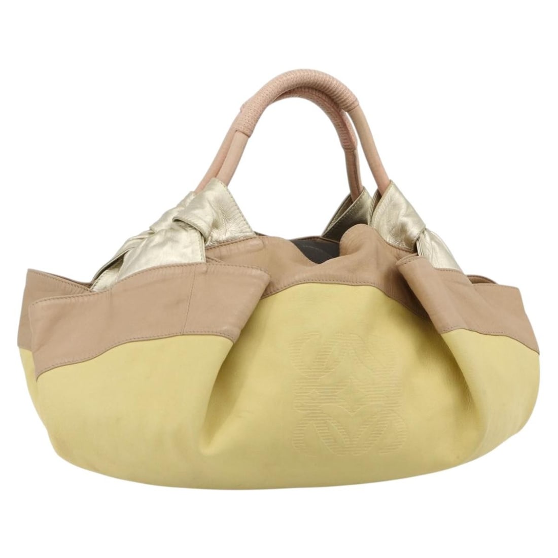 Loewe Anagram Nappa Aire yellow leather handbag: Loewe Anagram Nappa Aire yellow leather handbag This Loewe Anagram Logo Nappa Aire Hand Bag features a yellow leather exterior with the signature Anagram logo design. Designed for unisex use, the bag 