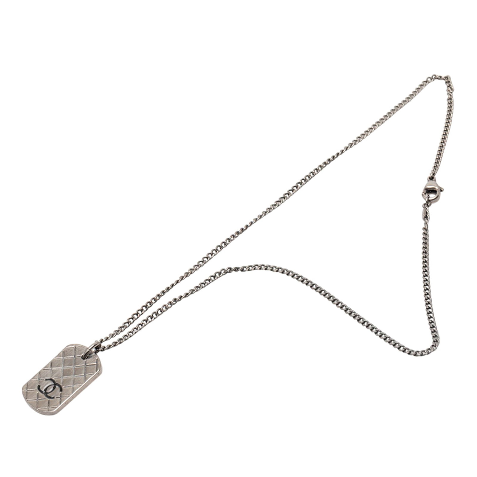 Quilted Pendant Dog Tag Necklace in Silver Tone by Chanel (1 of 6)