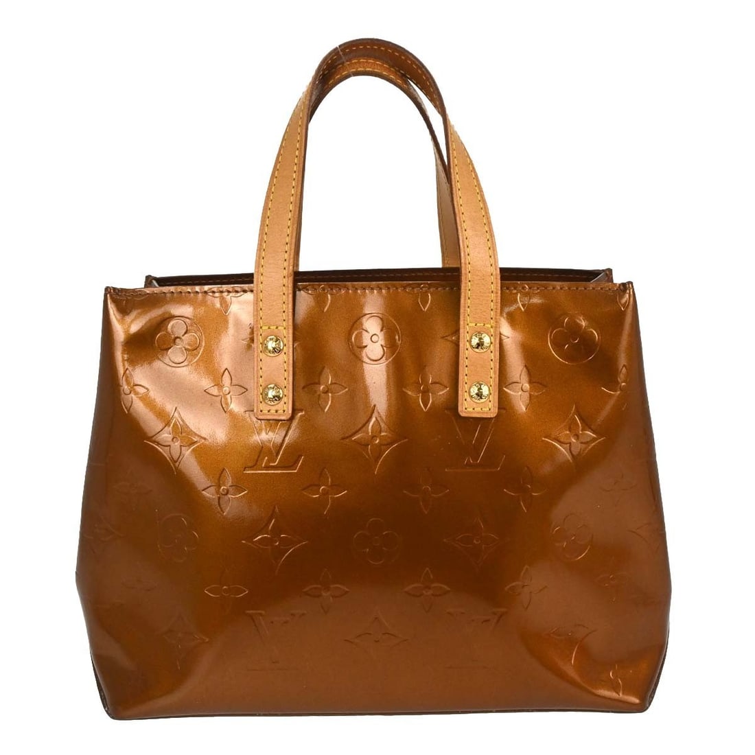 Louis Vuitton Reade PM Bronze Monogram Vernis Tote Bag: Louis Vuitton Reade PM Bronze Monogram Vernis Tote Bag This Louis Vuitton Bronze Vernis Reade PM Tote Handbag features a monogram pattern in patent leather with a metallic bronze exterior. Designed wi