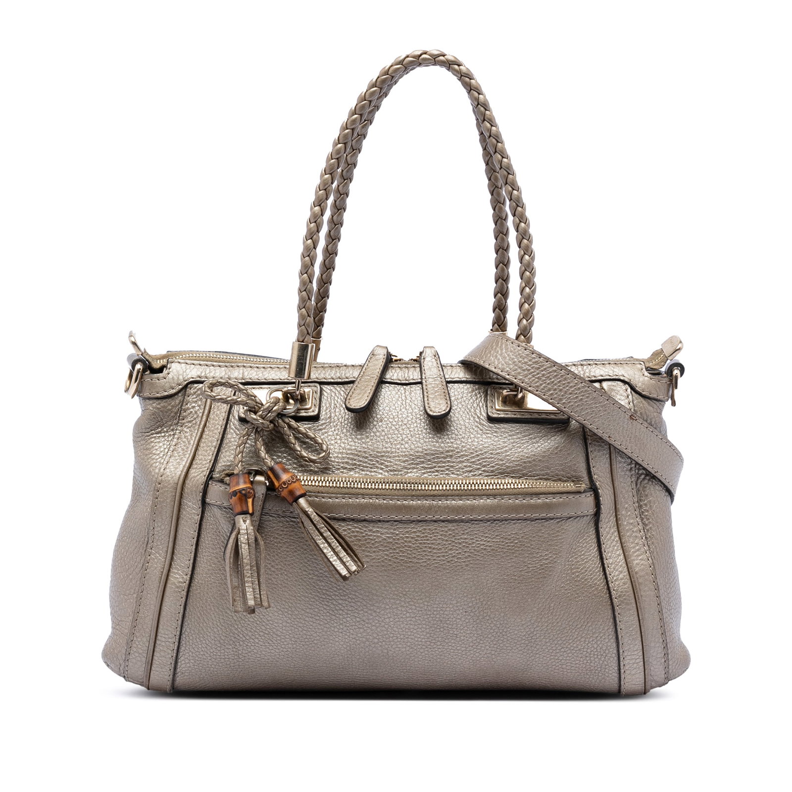 Gucci Bella Gold Metallic Leather Satchel with Braided Handles (1 of 7)