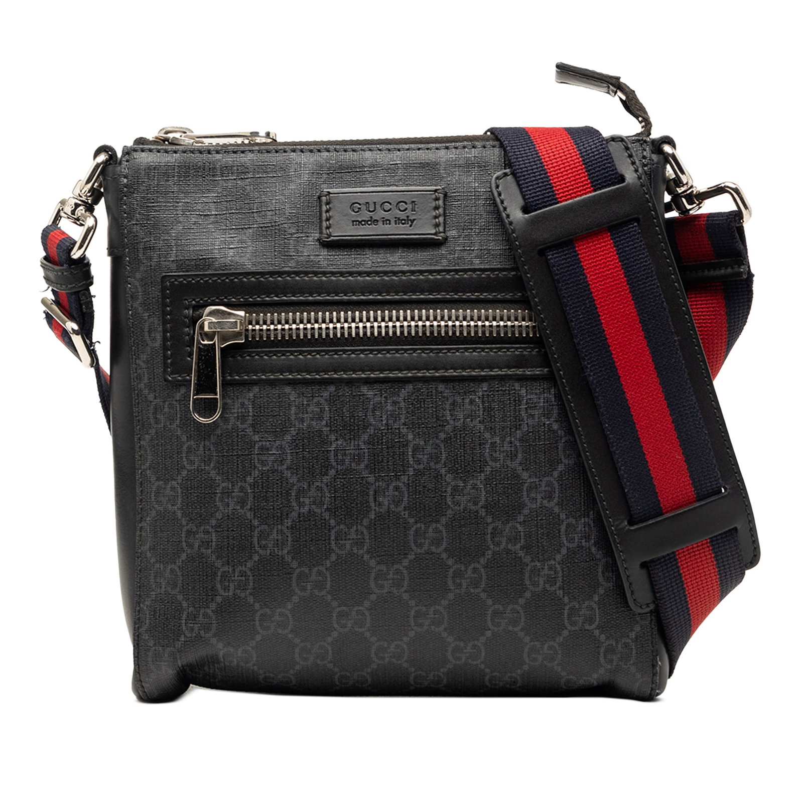 Gucci black coated canvas crossbody messenger with leather trim (1 of 7)