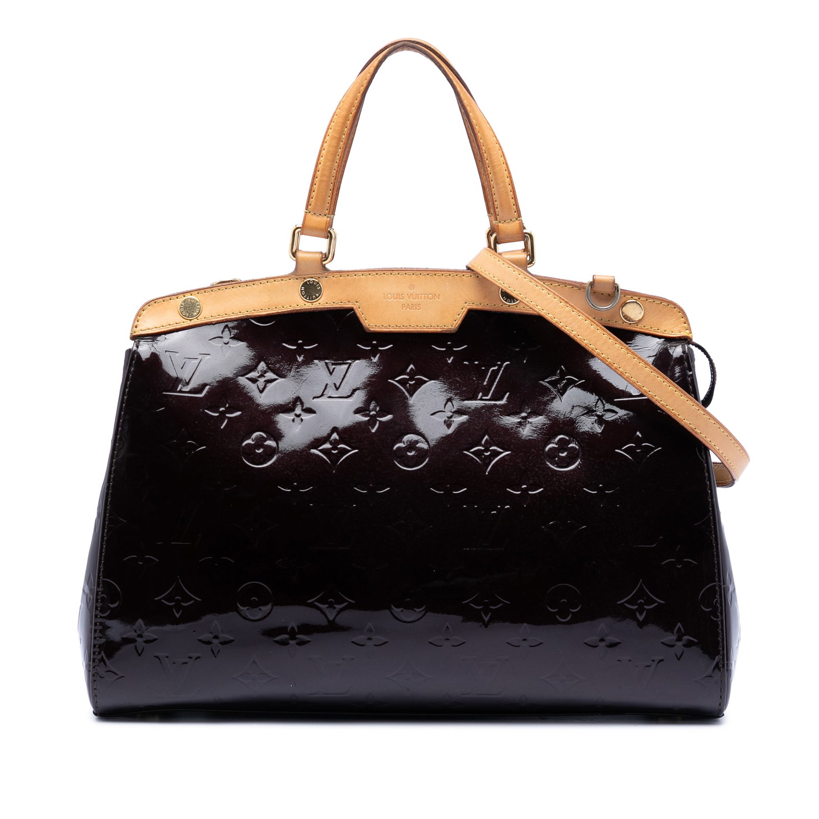 Louis Vuitton Brea MM Monogram Vernis Purple Leather Tote: Louis Vuitton Brea MM Monogram Vernis Purple Leather Tote This Louis Vuitton Monogram Vernis Brea MM features a monogram vernis leather body with vachetta leather trim, flat vachetta leather handles, 