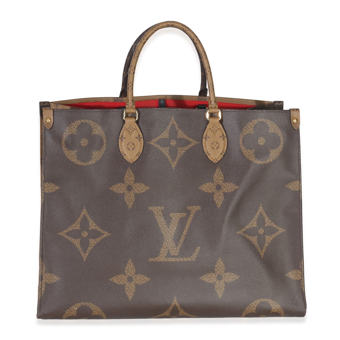 Louis Vuitton Onthego GM Reverse Monogram Canvas Handbag: Louis Vuitton Onthego GM Reverse Monogram Canvas Handbag This Louis Vuitton Reverse Monogram Canvas Onthego GM is a spacious top handle handbag crafted with signature canvas and gold-tone hardware. It