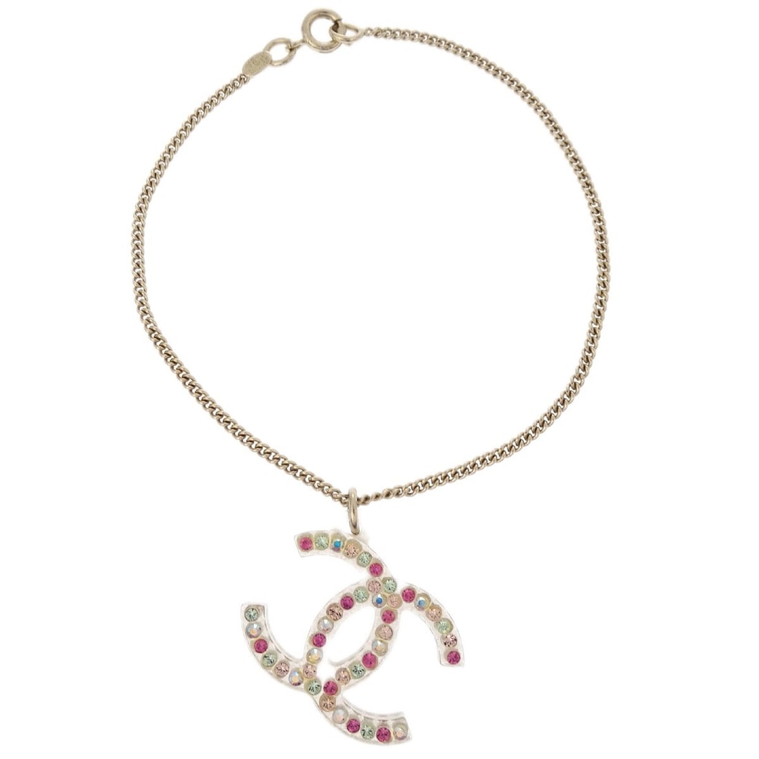 Chanel 04A Gold Chain Bracelet with Rhinestones: Chanel 04A Gold Chain Bracelet with Rhinestones This exquisite Chanel Gold Chain Bracelet features a stunning design with rhinestone embellishments, embodying timeless elegance. The bracelet is crafte