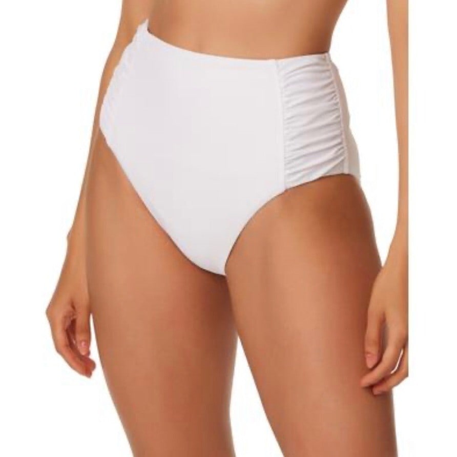 Bar III Shirred High-Rise White Bikini Bottoms M with Tummy Control (1 of 1)