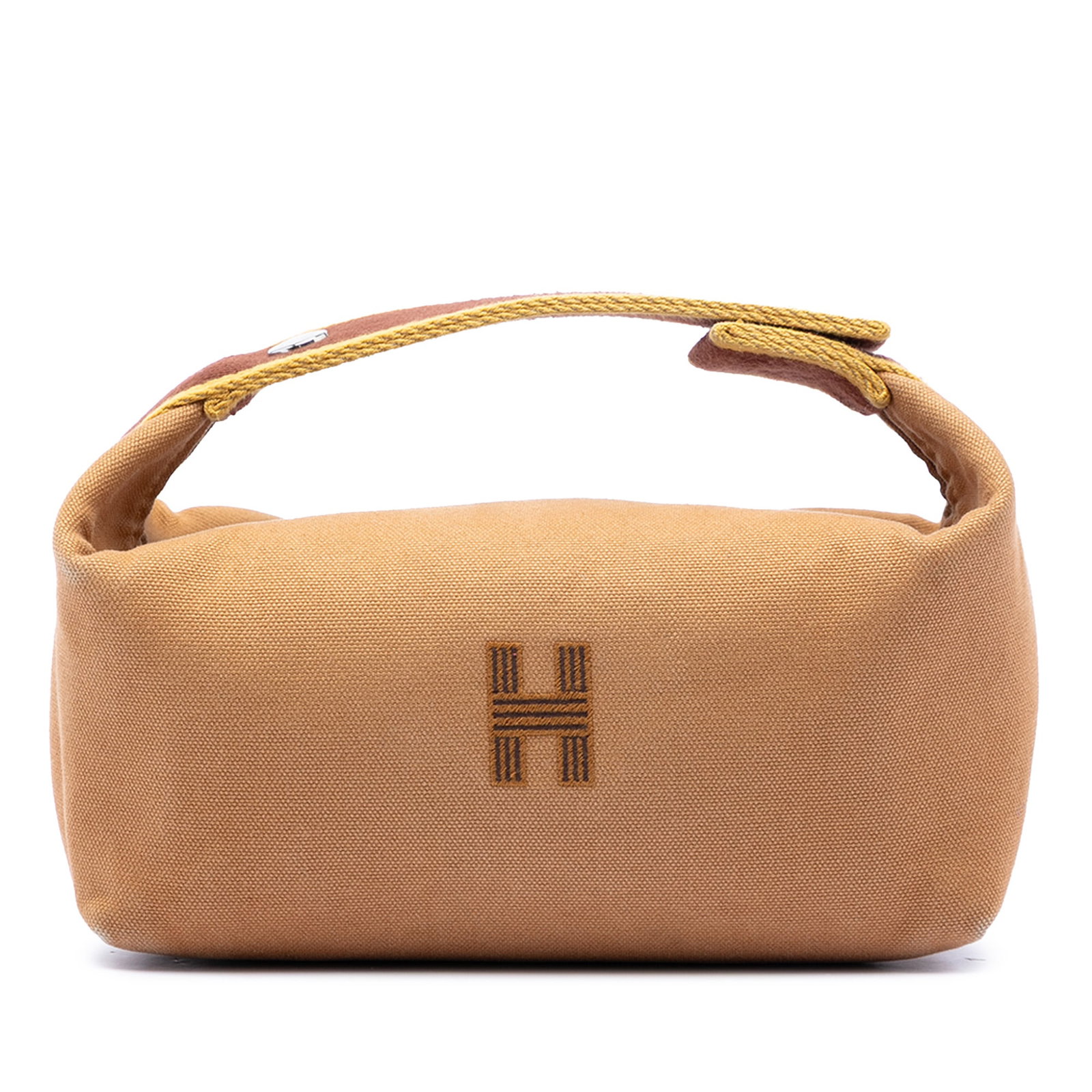 Hermes Bride-A-Brac Small Canvas Pouch with Top Zip and Handle: Hermes Bride-A-Brac Small Canvas Pouch with Top Zip and Handle This Hermes Small Toile Bride-A-Brac Case features a durable canvas body in brown, complemented by a flat handle and a top zip closure. T
