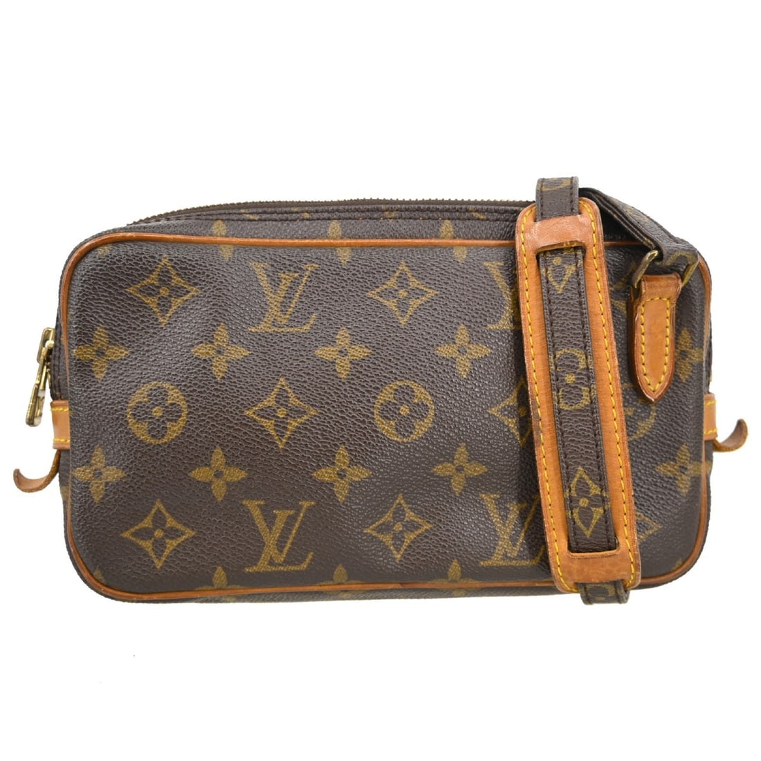 Louis Vuitton Monogram Marly Bandouliere Crossbody Bag M51828: Louis Vuitton Monogram Marly Bandouliere Crossbody Bag M51828 This Louis Vuitton Marly Bandouliere shoulder bag features the iconic monogram pattern on brown leather, complemented by a brown canvas li