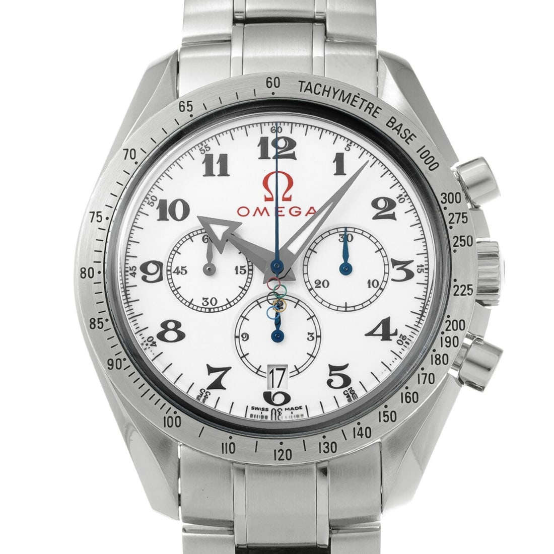 OMEGA Speedmaster Broad Arrow Olympic Chronograph 321.10.42.50.04.001: OMEGA Speedmaster Broad Arrow Olympic Chronograph 321.10.42.50.04.001 This OMEGA Speedmaster Broad Arrow Co-Axial Olympic Collection men's wristwatch features a stainless steel case, bezel, and bracel
