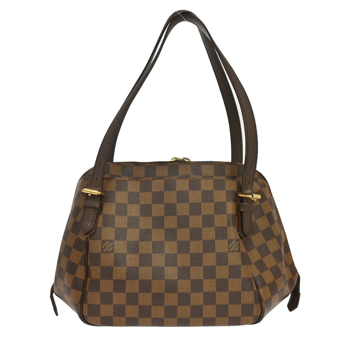 Louis Vuitton Belem MM Damier Canvas Handbag N51174: Louis Vuitton Belem MM Damier Canvas Handbag N51174 This Louis Vuitton Belem MM handbag features the iconic Damier Ebene canvas with leather trim and double leather handles. It is designed in a medium