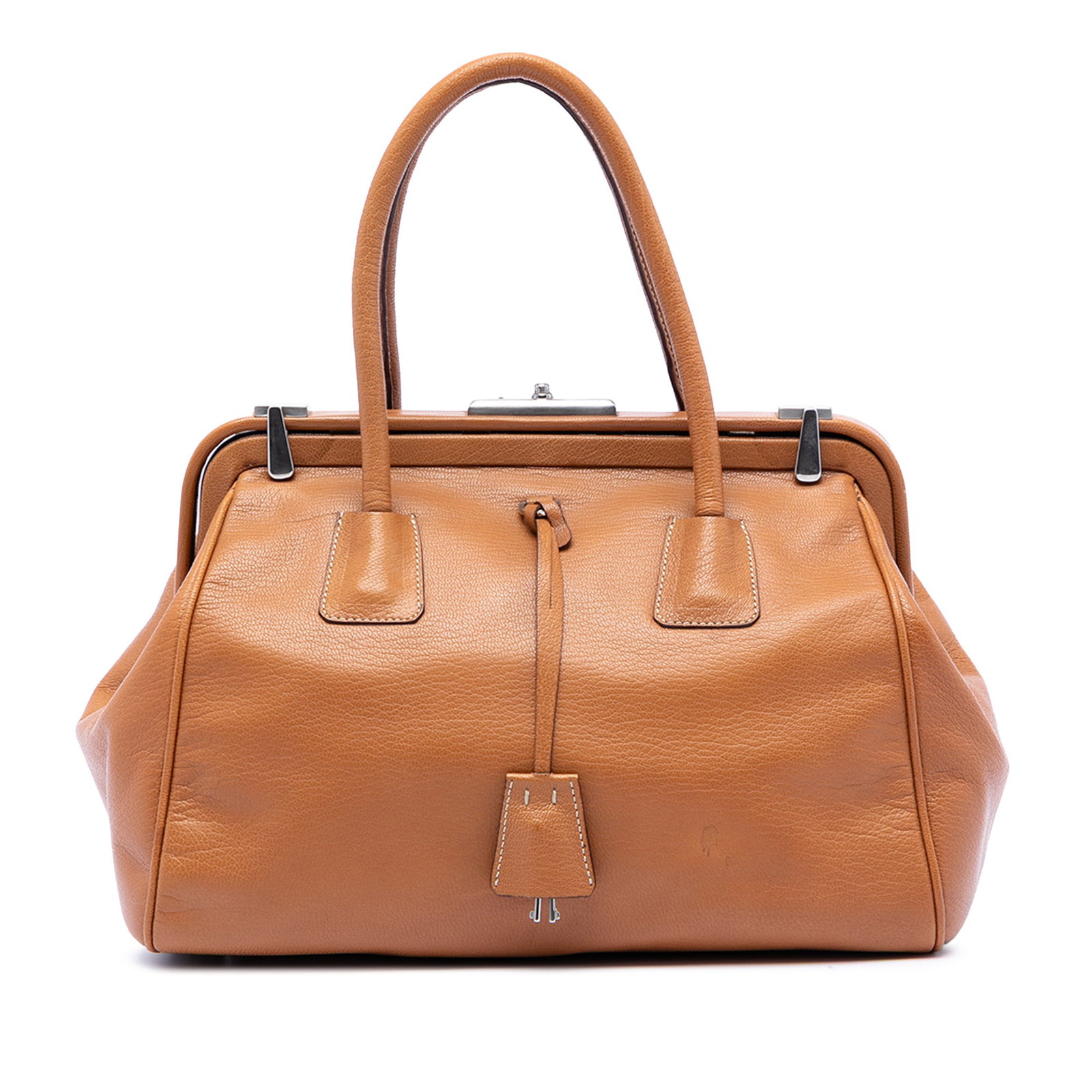 Prada Madras Cerniera Brown Goatskin Leather Top Handle Bag (1 of 8)