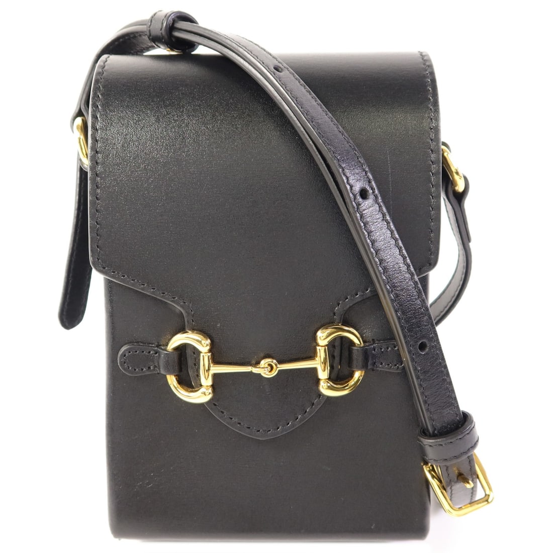 GUCCI Horsebit 1955 Mini Black Calfskin Shoulder Bag GHW: GUCCI Horsebit 1955 Mini Black Calfskin Shoulder Bag GHW This is a Gucci Horsebit 1955 Mini Shoulder Bag crafted from black calfskin leather. Designed for women, this regular size bag features gold-to