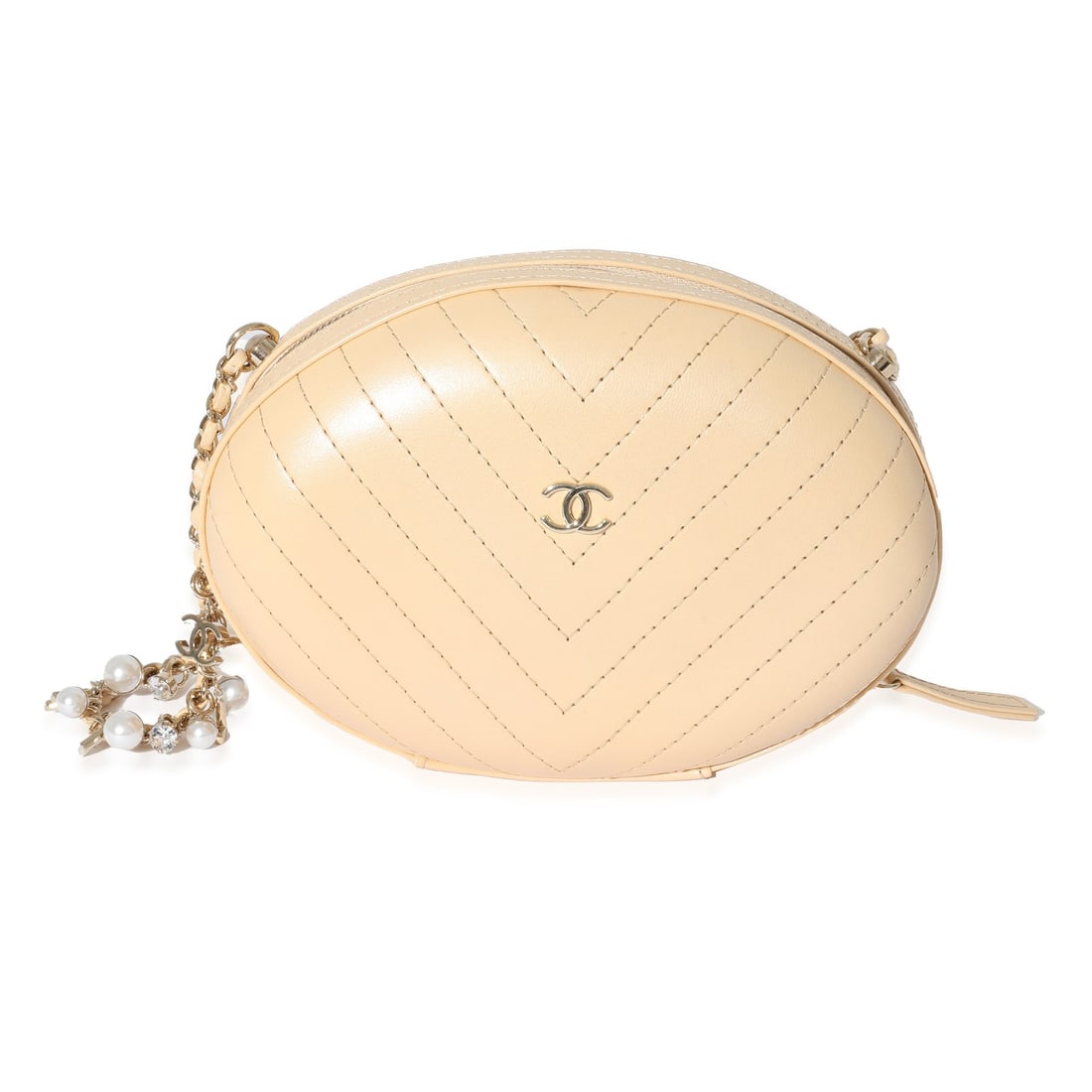 Chanel beige leather chevron crossbody evening bag (1 of 8)