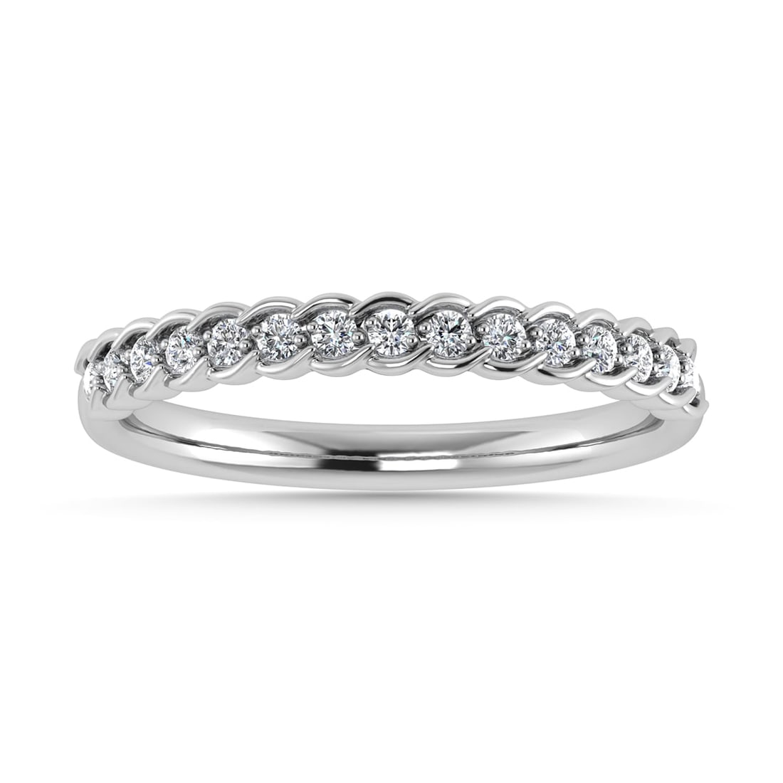 Diamond 1/6 Ct.Tw. Stack Band in 14K White Gold: Diamond 1/6 Ct.Tw. Stack Band in 14K White Gold 14k White Gold Stone Color: G-h Stone Clarity: I1 Each ring is presented in standard size 6.5. Complimentary resizing is available between sizes 510 (in