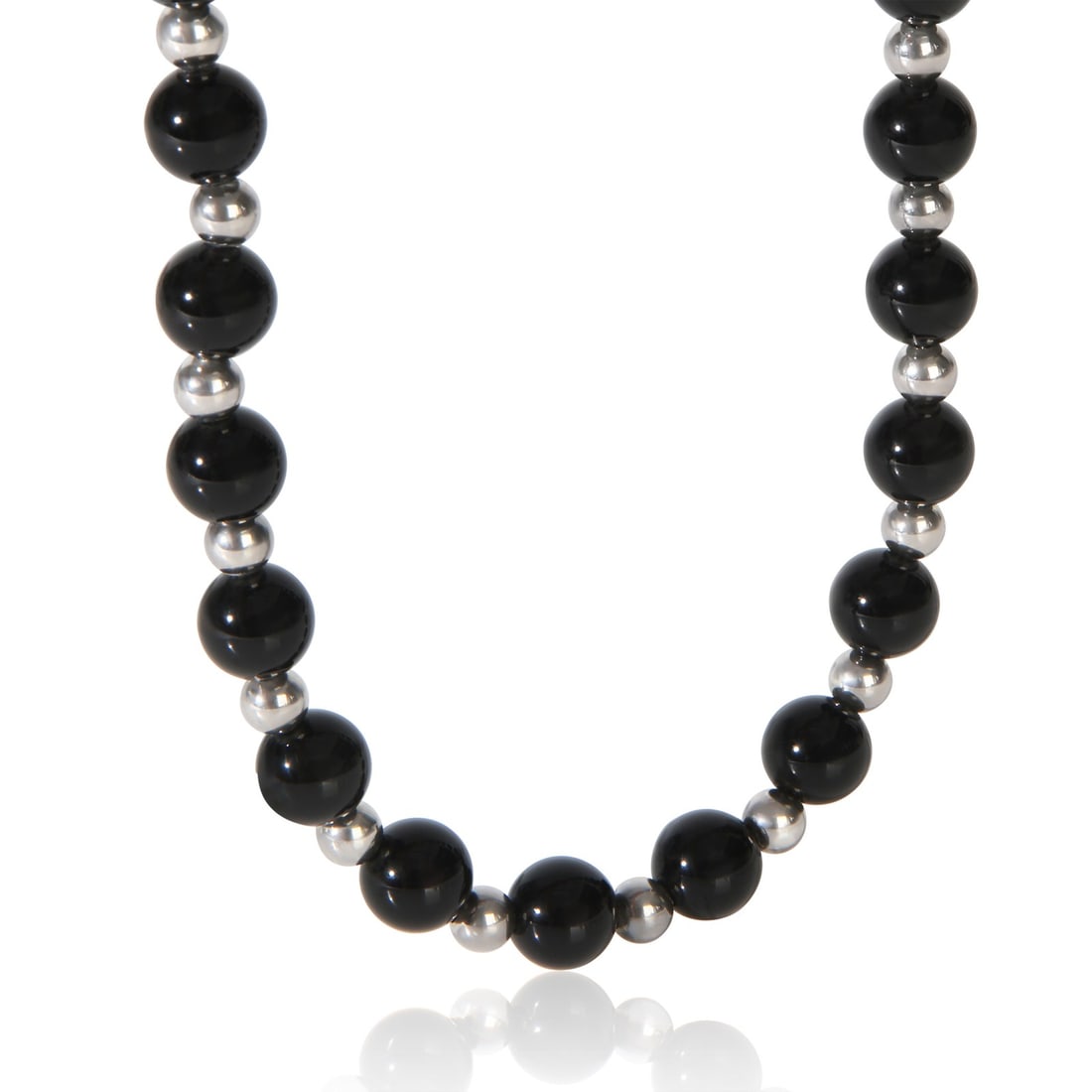 Tiffany & Co. Onyx Silver Bead Sterling Necklace 30 in: Tiffany & Co. Onyx Silver Bead Sterling Necklace 30 in This Tiffany & Co. necklace features a sophisticated combination of sterling silver and onyx and silver beads. Crafted in Italy, it is designed w