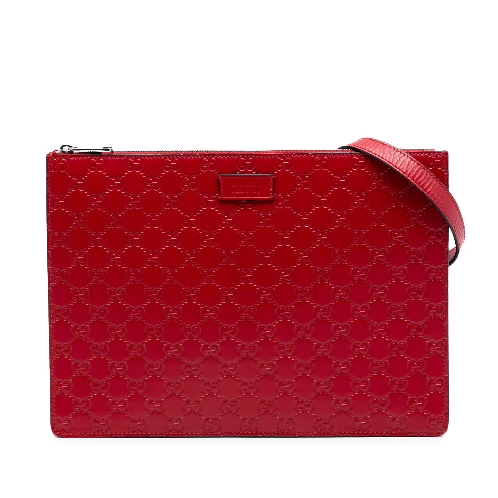 Gucci Guccissima Zip Messenger Crossbody Bag Red Leather (1 of 7)
