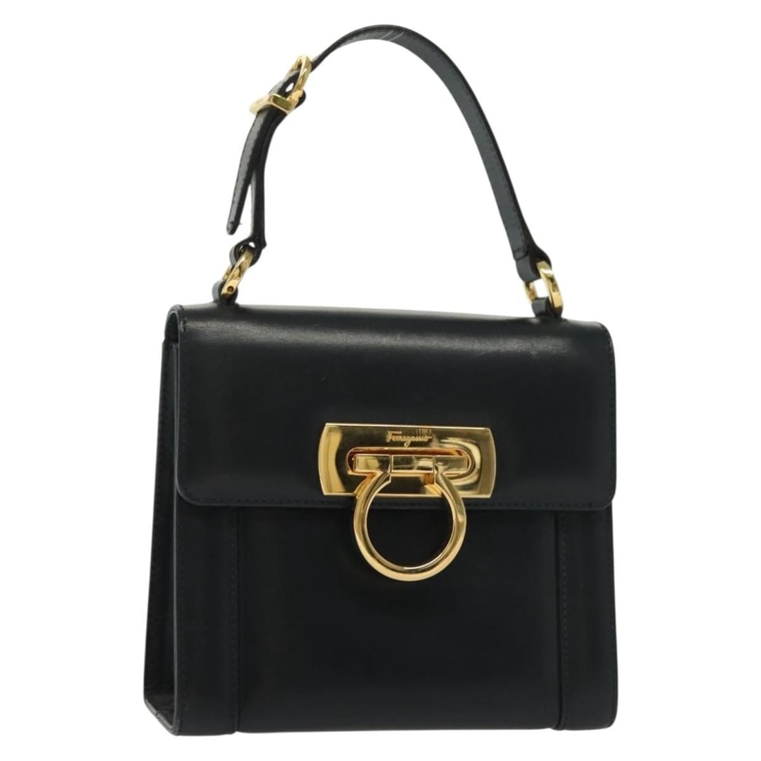 Ferragamo Gancini navy leather women s handbag Italy: Ferragamo Gancini navy leather women s handbag Italy This Salvatore Ferragamo Gancini handbag is crafted from navy leather with gold-tone accents. Designed for women, it features a structured silhouet
