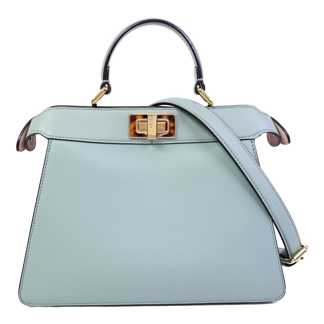 FENDI Peekaboo Small Green Calfskin 2 Way Shoulder Bag GHW (1 of 14)