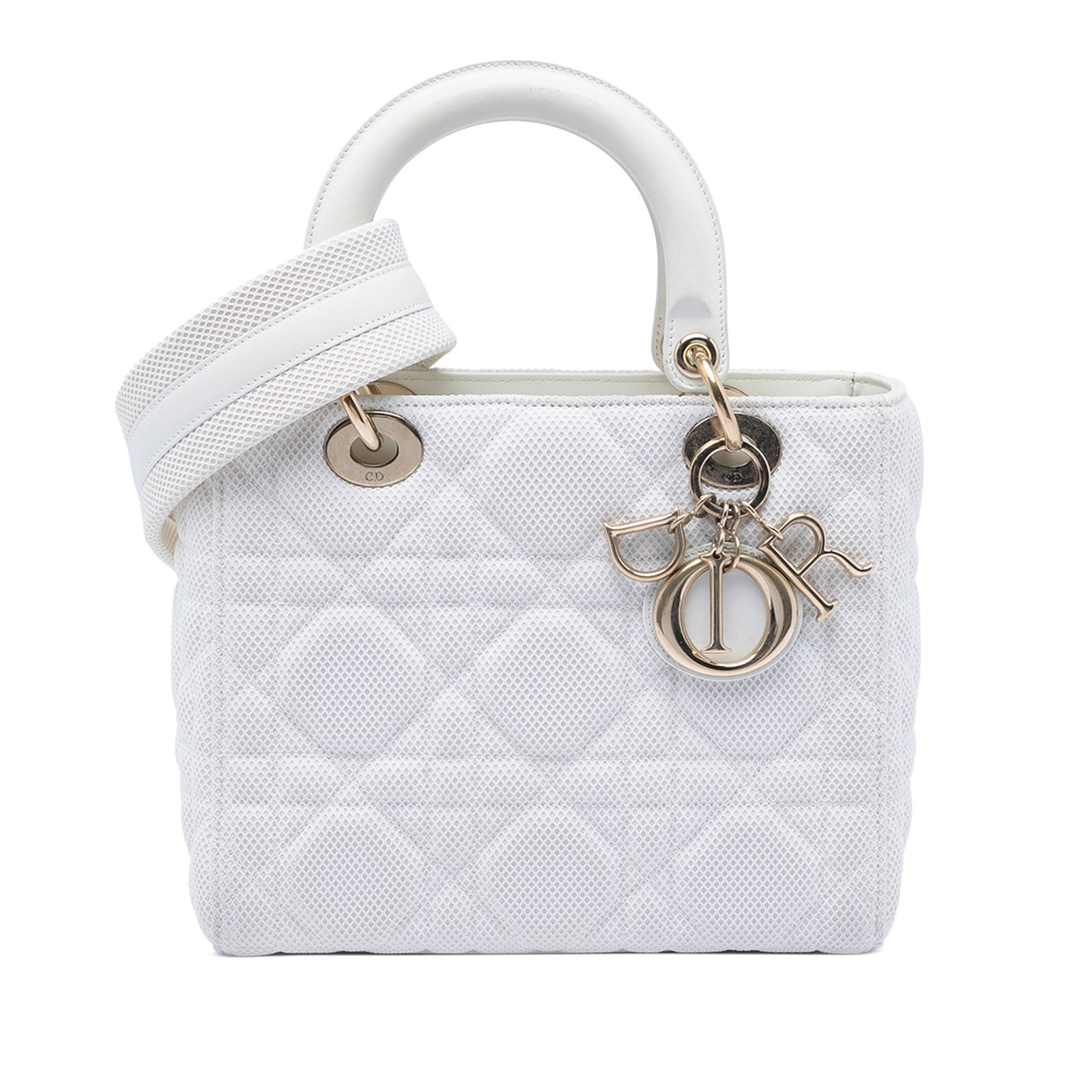 Dior Lady Dior Medium White Mesh Cannage Handbag with Detachable Strap (1 of 7)