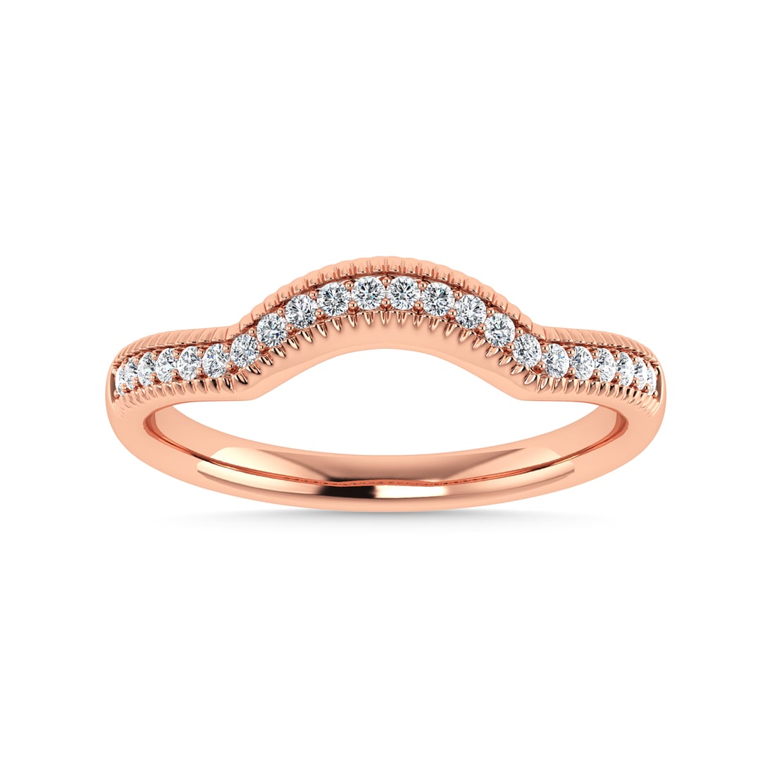 Diamond 1/10 Ct.Tw. Chevron Band in 14K Rose Gold: Diamond 1/10 Ct.Tw. Chevron Band in 14K Rose Gold 14k Rose Gold Stone Color: G-h Stone Clarity: Si2 Each ring is presented in standard size 6.5. Complimentary resizing is available between sizes 510 (