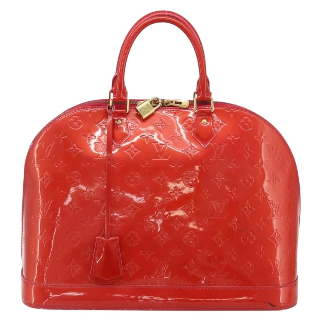 Louis Vuitton Alma Vernis Red Patent Leather Handbag 39cm x 28cm x 19cm: Louis Vuitton Alma Vernis Red Patent Leather Handbag 39cm x 28cm x 19cm This Louis Vuitton Alma Handbag features the iconic Monogram Vernis design in red patent leather. Crafted for women, the bag is 