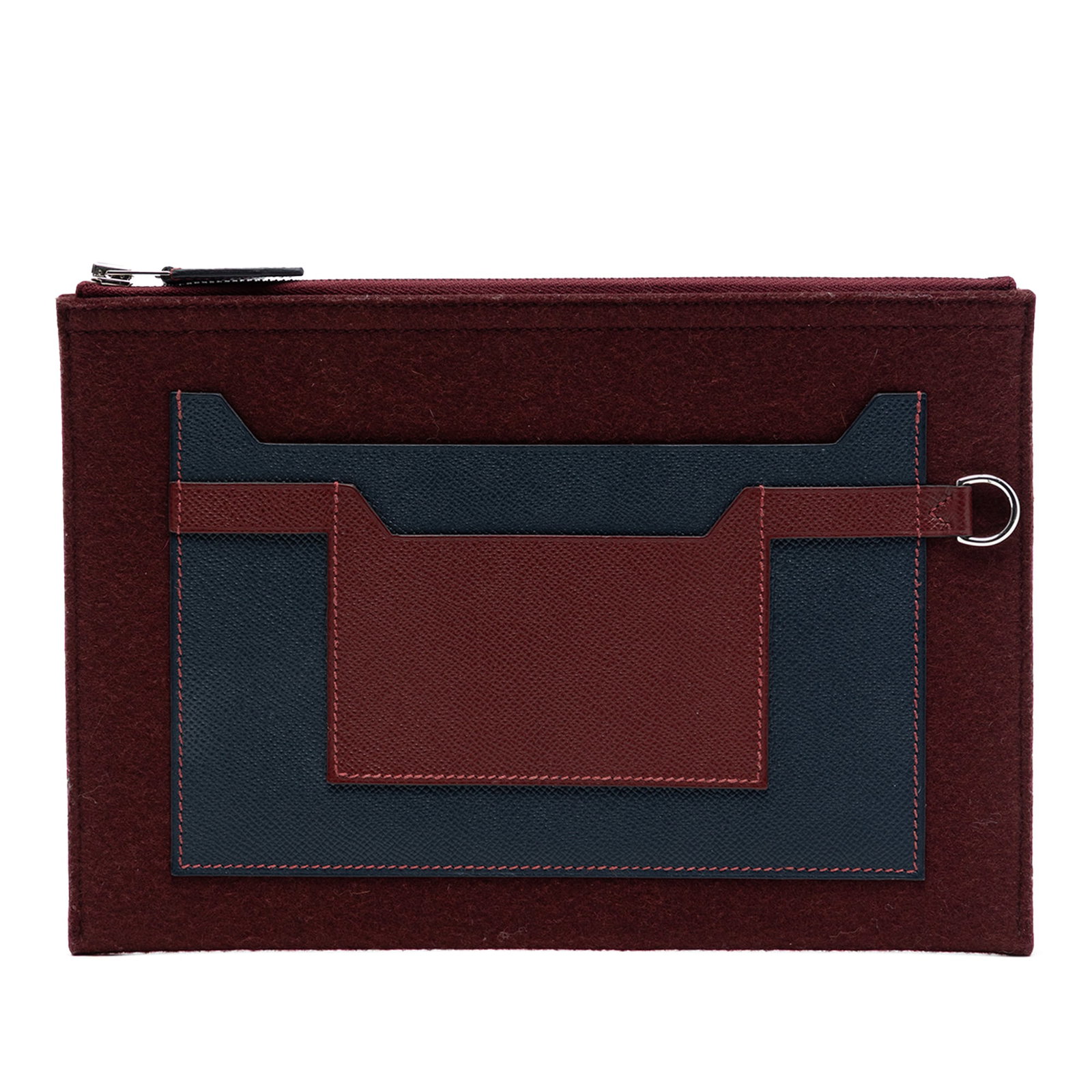 Felt and Epsom Leather Toodoo 29 Clutch Bag in Bleu Marine Rouge H (1 of 7)
