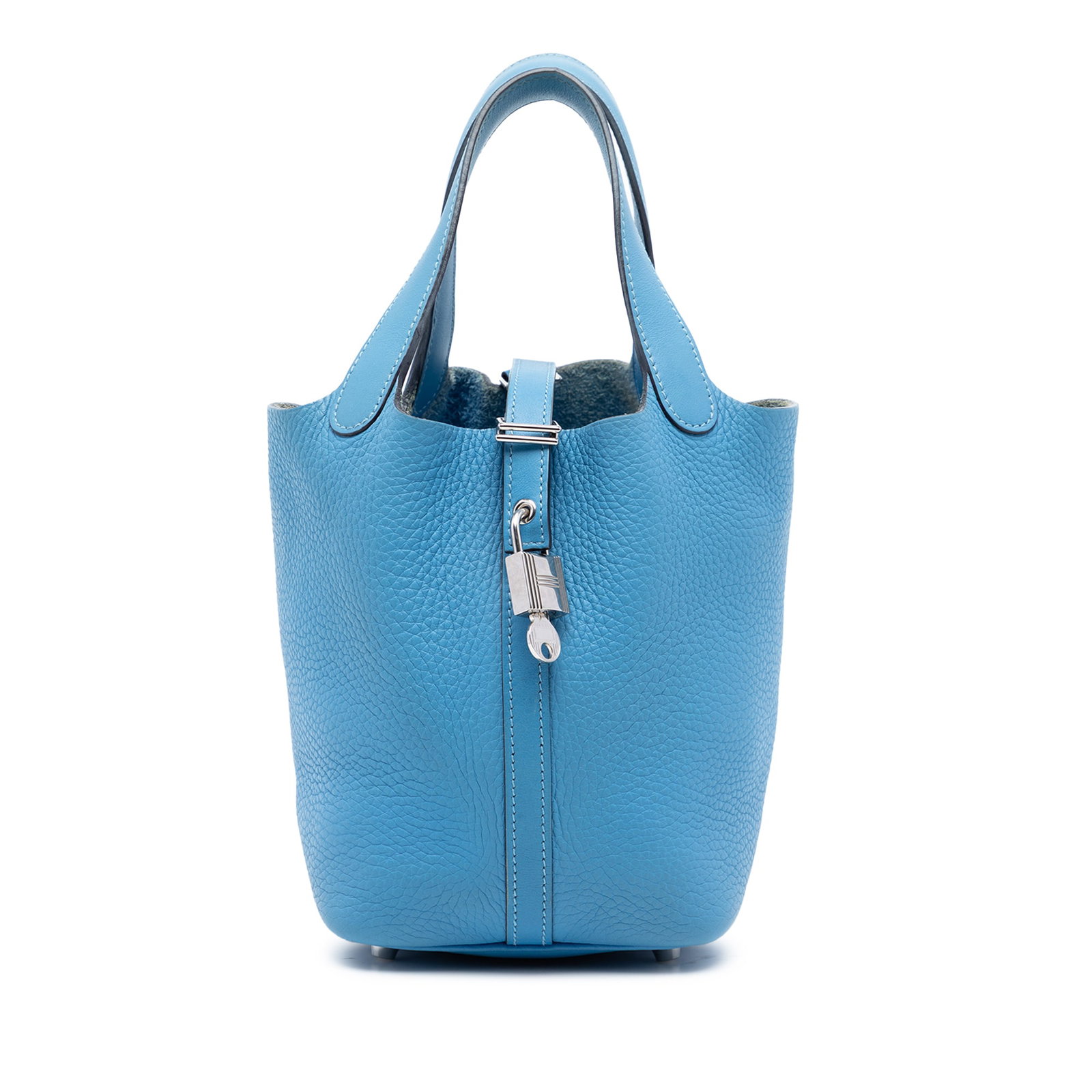 Hermes Picotin Lock 18 Bleu du Nord Leather Bag: Hermes Picotin Lock 18 Bleu du Nord Leather Bag The Hermes Clemence and Swift Picotin Lock 18 is crafted from Clemence leather with Swift leather trim in the Bleu du Nord color. It features flat leath
