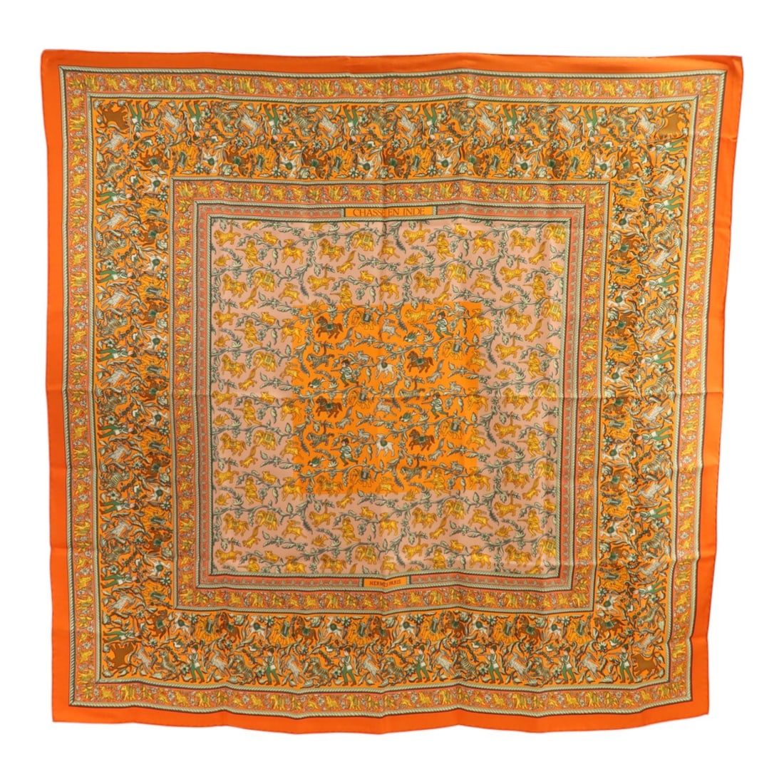Hermes Silk Scarf 90x90 Orange Multicolor France Women's Accessory: Hermes Silk Scarf 90x90 Orange Multicolor France Women's Accessory This Hermes scarf is crafted from silk and features a vibrant orange and multicolor design. Made in France, it offers a luxurious acc