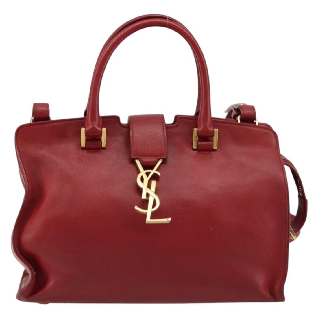 Saint Laurent Monogram Cabas Red Leather Tote 26cm x 19cm x 12cm: Saint Laurent Monogram Cabas Red Leather Tote 26cm x 19cm x 12cm This Saint Laurent Monogram Cabas handbag is crafted from red leather and designed for women. The bag features visible signs of use, in