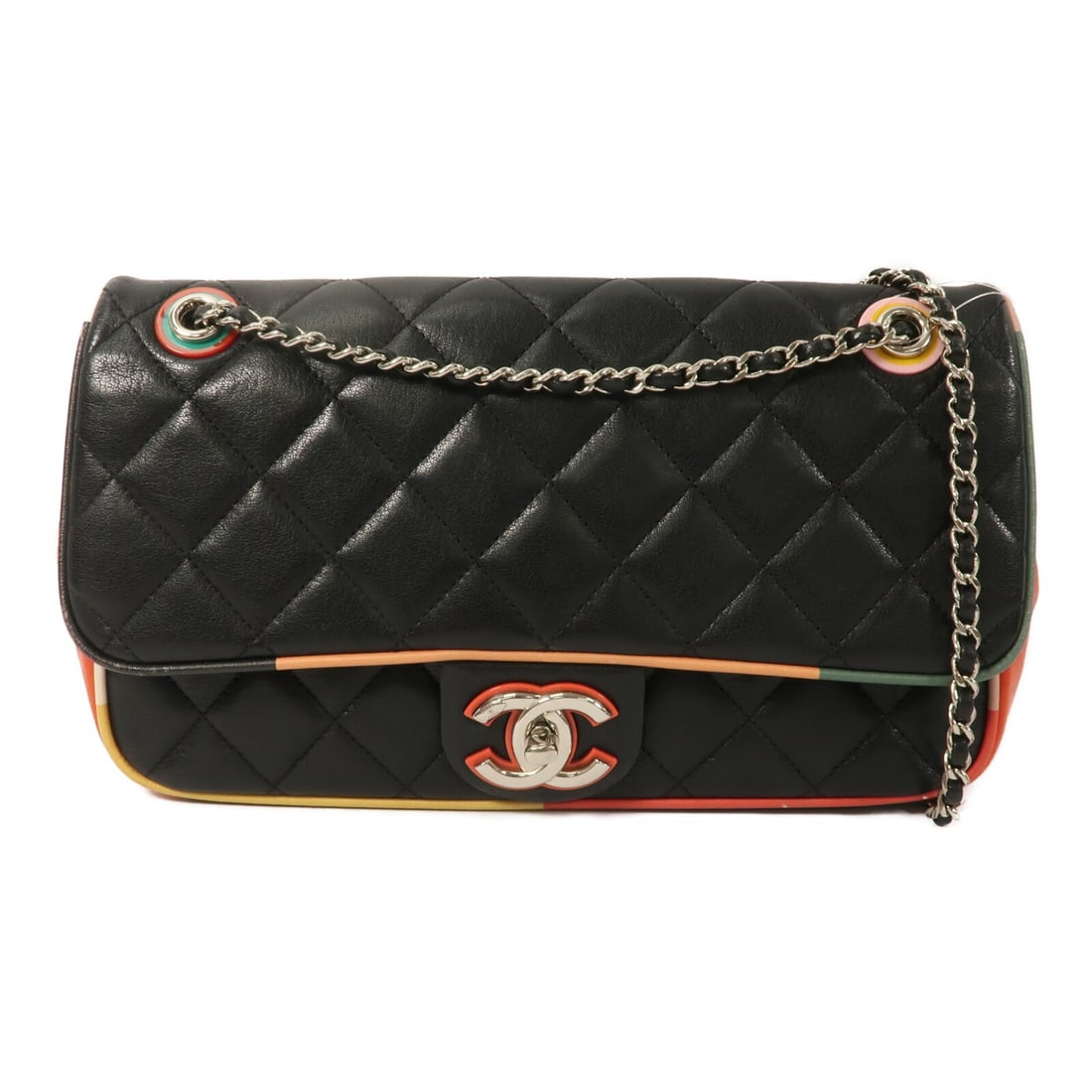 CHANEL Black Calfskin Cuba Chain Shoulder Bag CC SHW Flap (1 of 14)