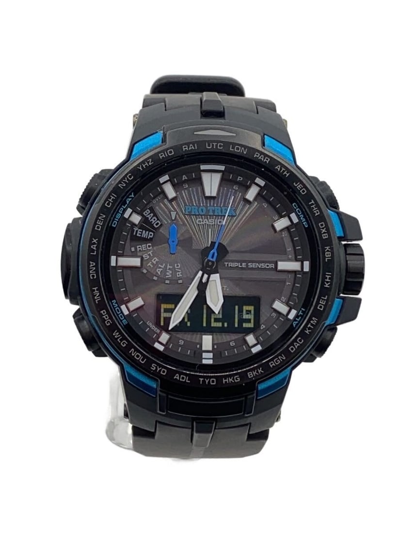Casio Pro Trek PRW-6100YT-1BJF Men's Wristwatch: Casio Pro Trek PRW-6100YT-1BJF Men's Wristwatch This CASIO PROTREK PRW-6100YT-1BJF men's wristwatch is a pre-owned timepiece sourced from Japan. It features a robust design with a slightly soiled appe