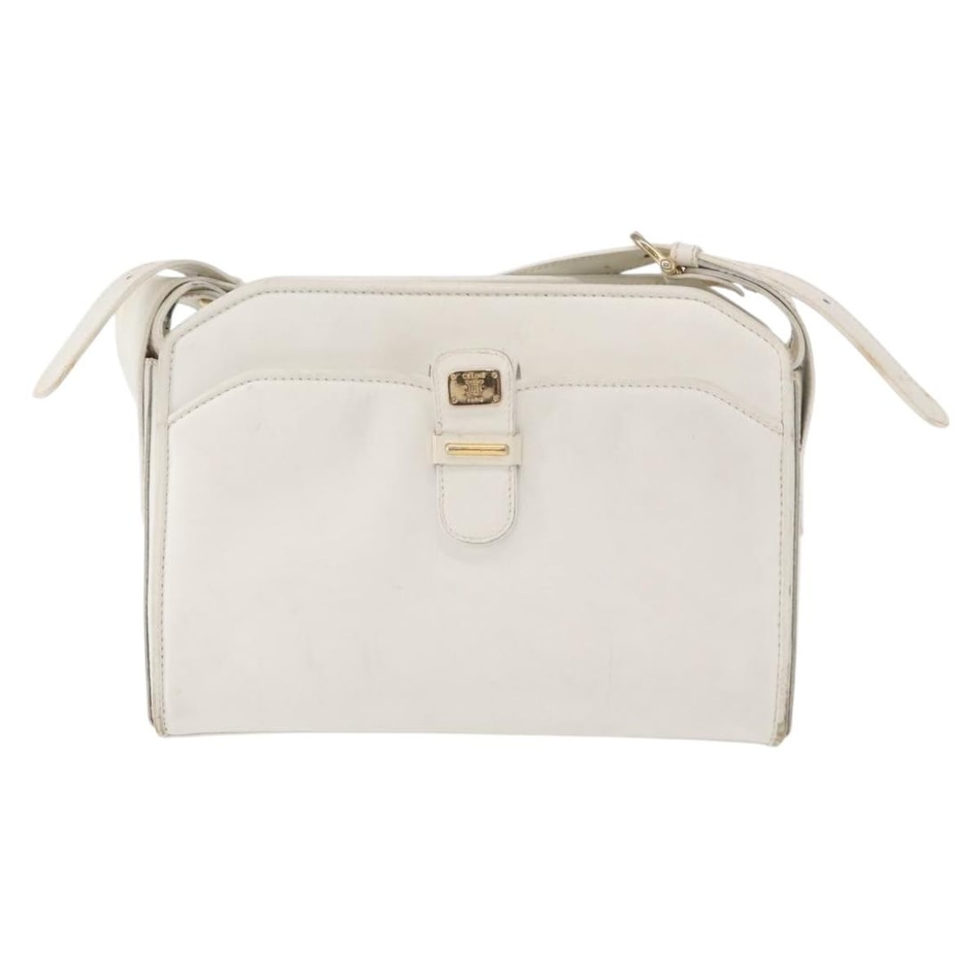White Leather Shoulder Bag by Celine Vintage 22cm by 16cm: White Leather Shoulder Bag by Celine Vintage 22cm by 16cm This vintage white leather shoulder bag by Celine features a compact design suitable for female users. It shows signs of wear including surfac