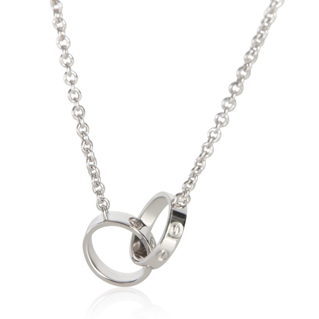 Cartier Love 18k White Gold Necklace with Box and Certificate: Cartier Love 18k White Gold Necklace with Box and Certificate This pre-owned Cartier Love Necklace is crafted from 18k white gold and features a lobster claw clasp. The necklace comes complete with it