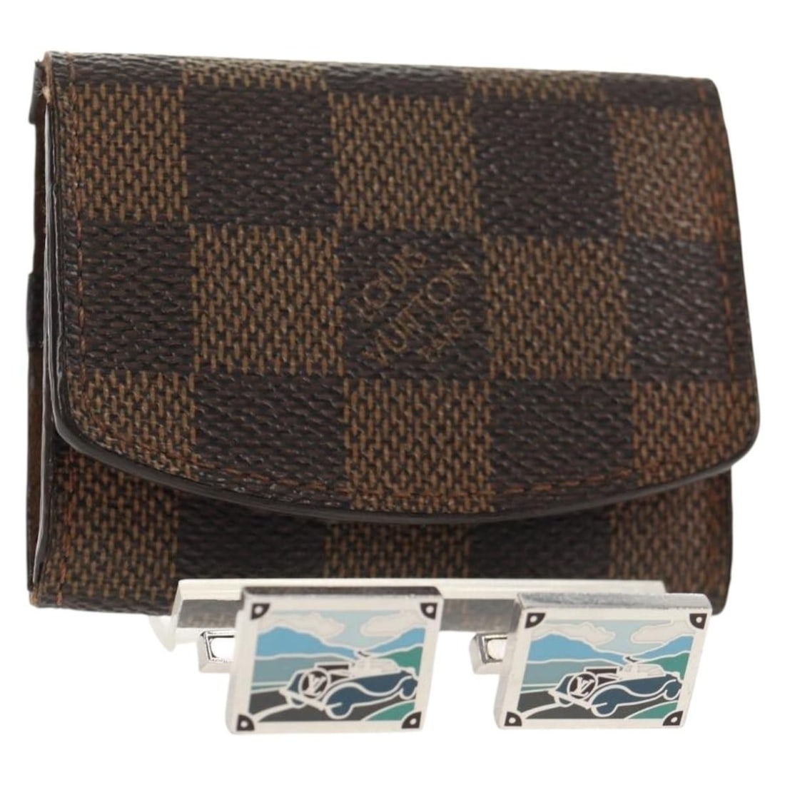 LOUIS VUITTON Damier Ebene Classic Cufflinks Ag925 Auth 143055M (1 of 18)