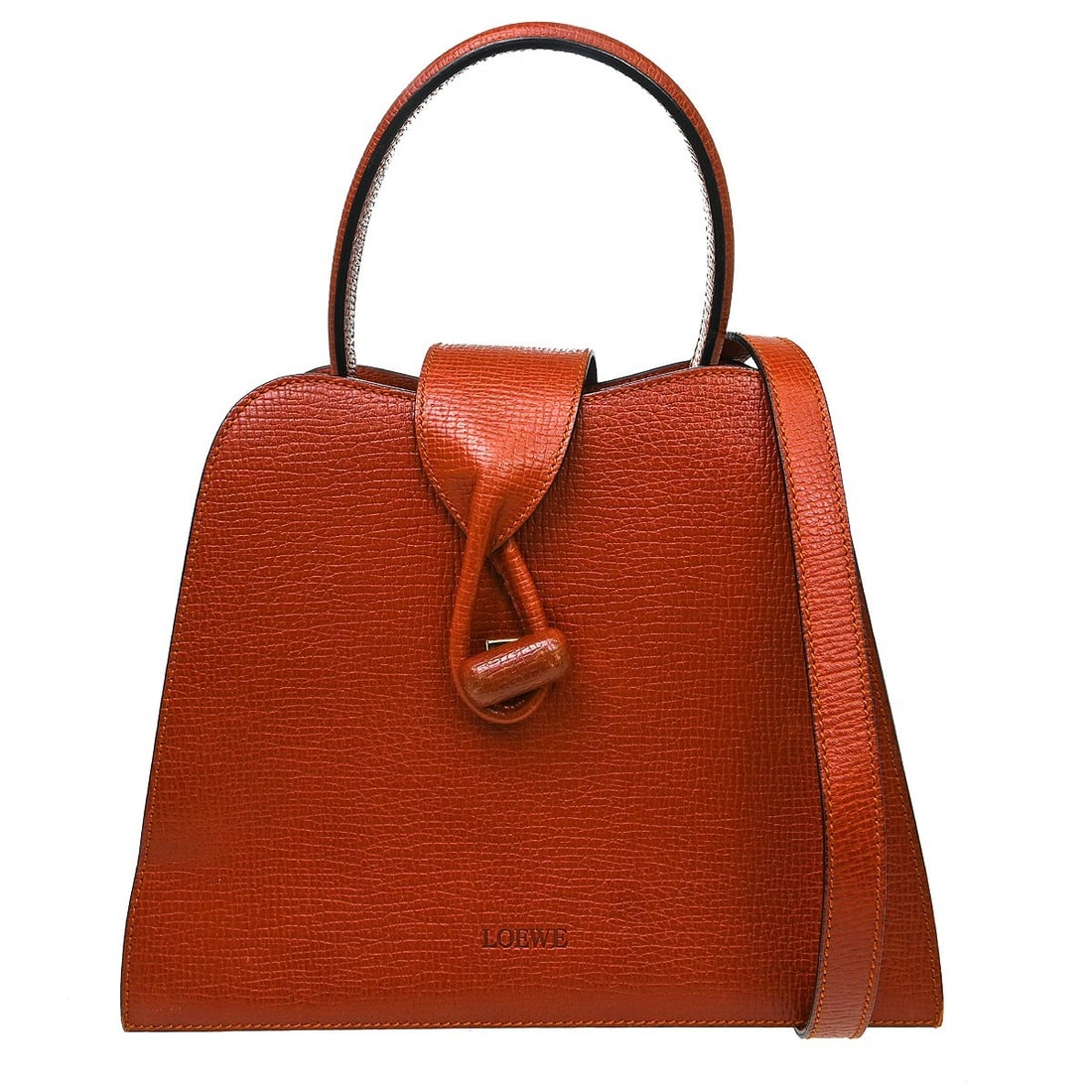 Loewe Brown Leather Top Handle Bag 2way: Loewe Brown Leather Top Handle Bag 2way This Loewe brown leather handbag features a versatile 2-way design, allowing it to be carried by its top handle or with the additional strap. The bag includes a