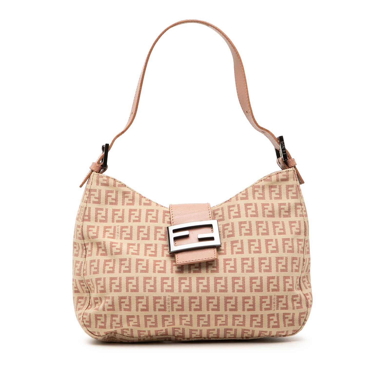 Fendi Zucchino beige canvas zip shoulder bag: Fendi Zucchino beige canvas zip shoulder bag This Fendi Zucchino Canvas Shoulder Bag features a beige canvas body with the signature Zucchino motif, complemented by a flat leather strap. The bag is de