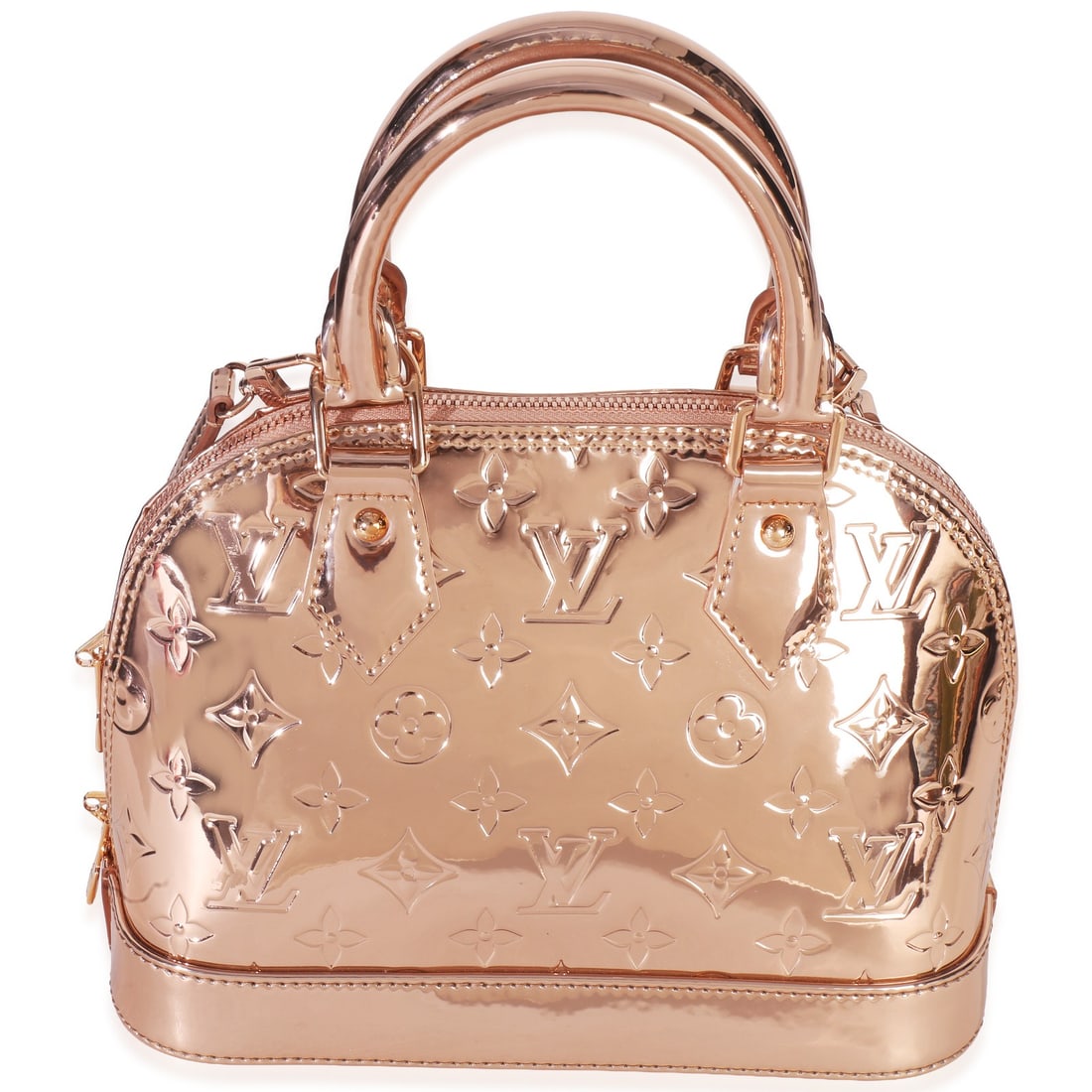 Louis Vuitton Alma BB Pink Patent Leather Shoulder Bag: Louis Vuitton Alma BB Pink Patent Leather Shoulder Bag This Louis Vuitton Copper Monogram Miroir Alma BB is a stylish and compact handbag crafted from pink patent leather with a rose gold-tone hardwar